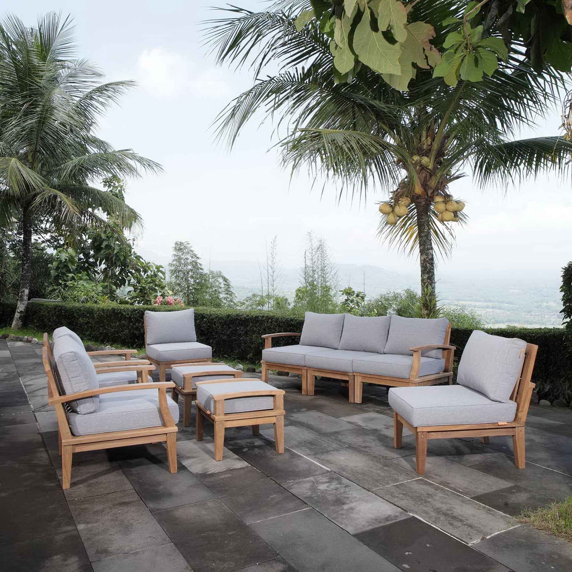 Modway Outdoor Lounge Set - Marina 9-Piece Teak Collection by Modway