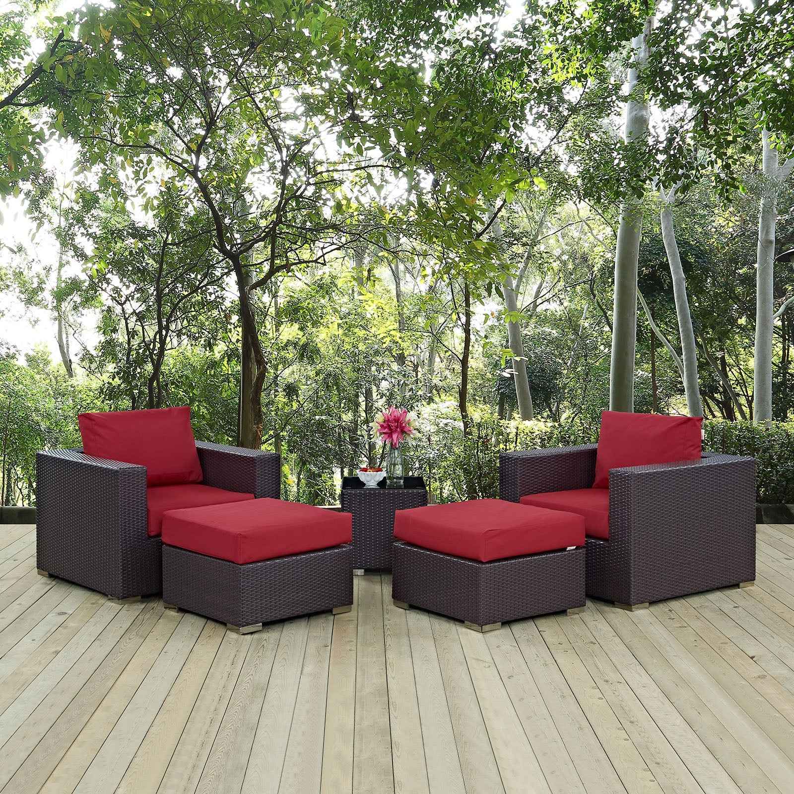 Modway Convene 5-Piece Outdoor Sectional Set – Patio Furniture with Cushions