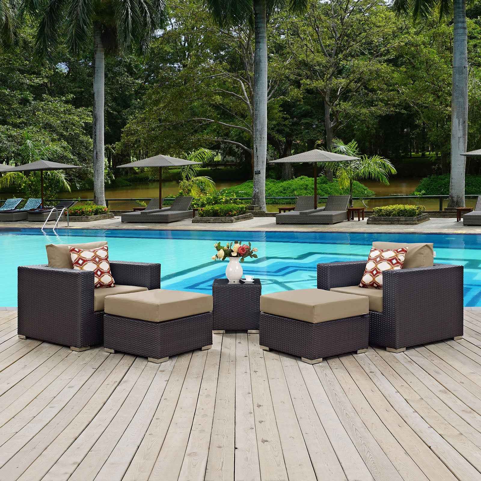 Modway Convene 5-Piece Outdoor Sectional Set – Patio Furniture with Cushions