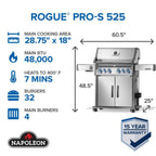 Napoleon Patio Elegance Gas Grill Rogue PRO‑S 525 RSIB with Infrared Side and Rear Burners