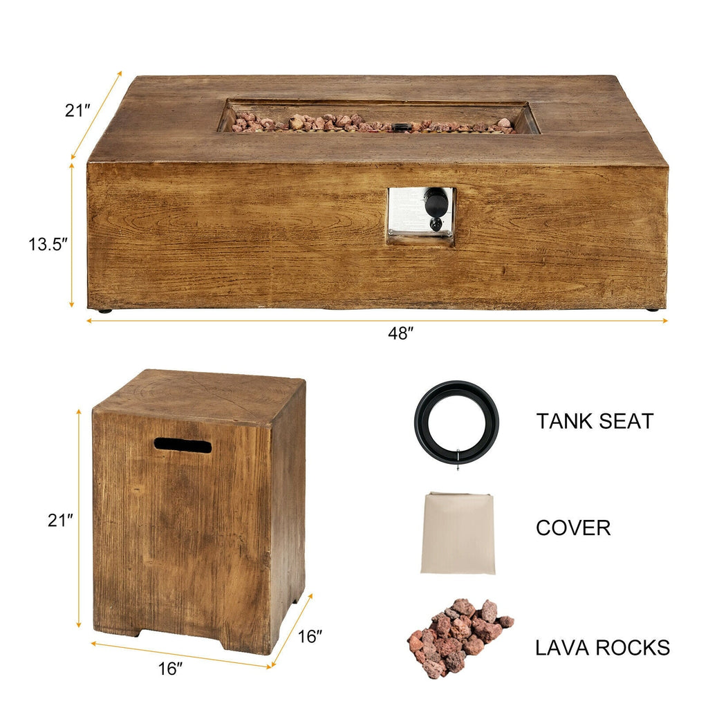 2-Piece Outdoor Propane Fire Pit Table Set – 50,000 BTU Patio Fire Table with Tank Holder & Lava Rocks