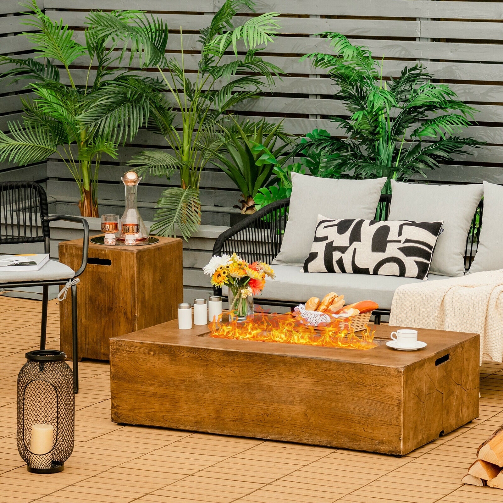 2-Piece Outdoor Propane Fire Pit Table Set – 50,000 BTU Patio Fire Table with Tank Holder & Lava Rocks