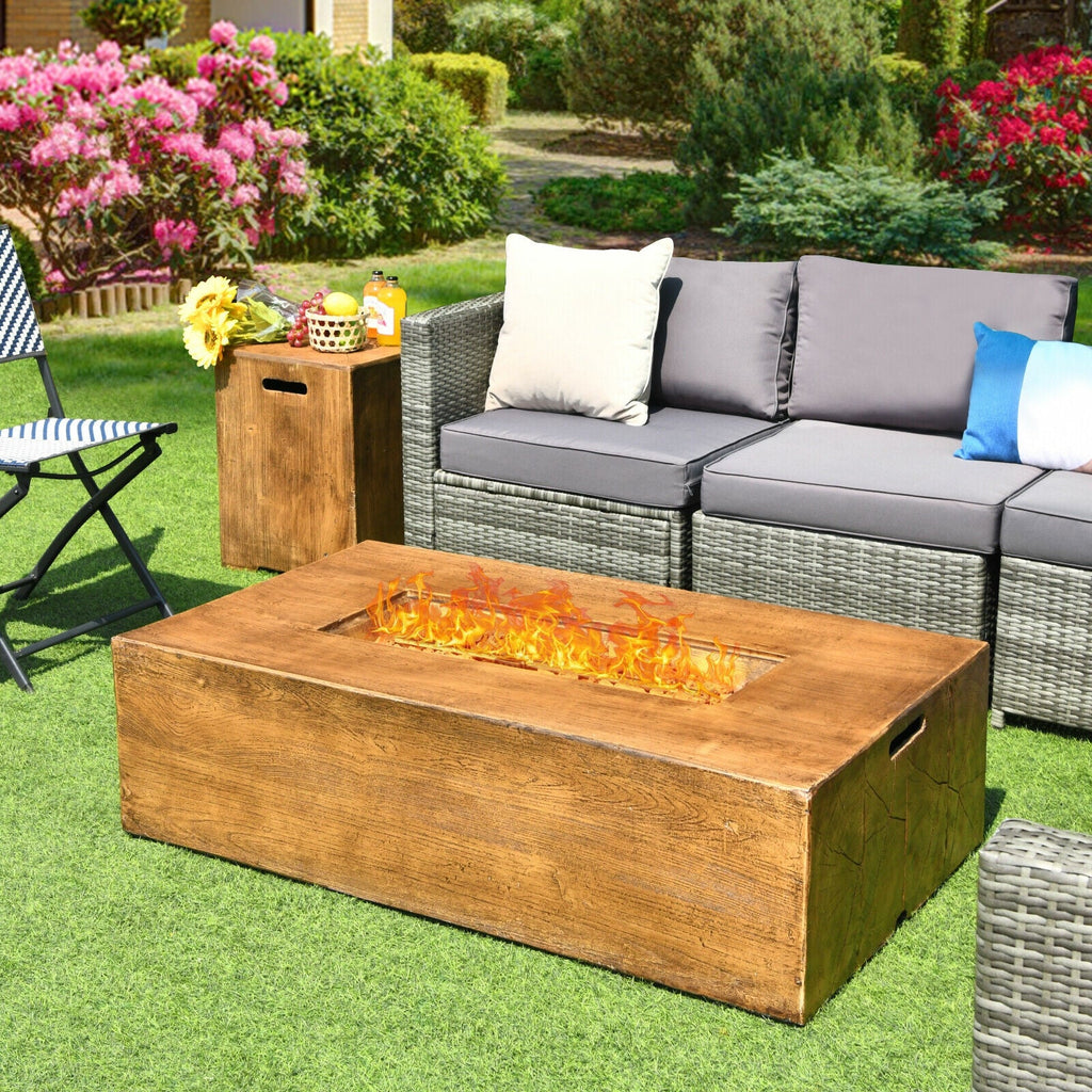 2-Piece Outdoor Propane Fire Pit Table Set – 50,000 BTU Patio Fire Table with Tank Holder & Lava Rocks