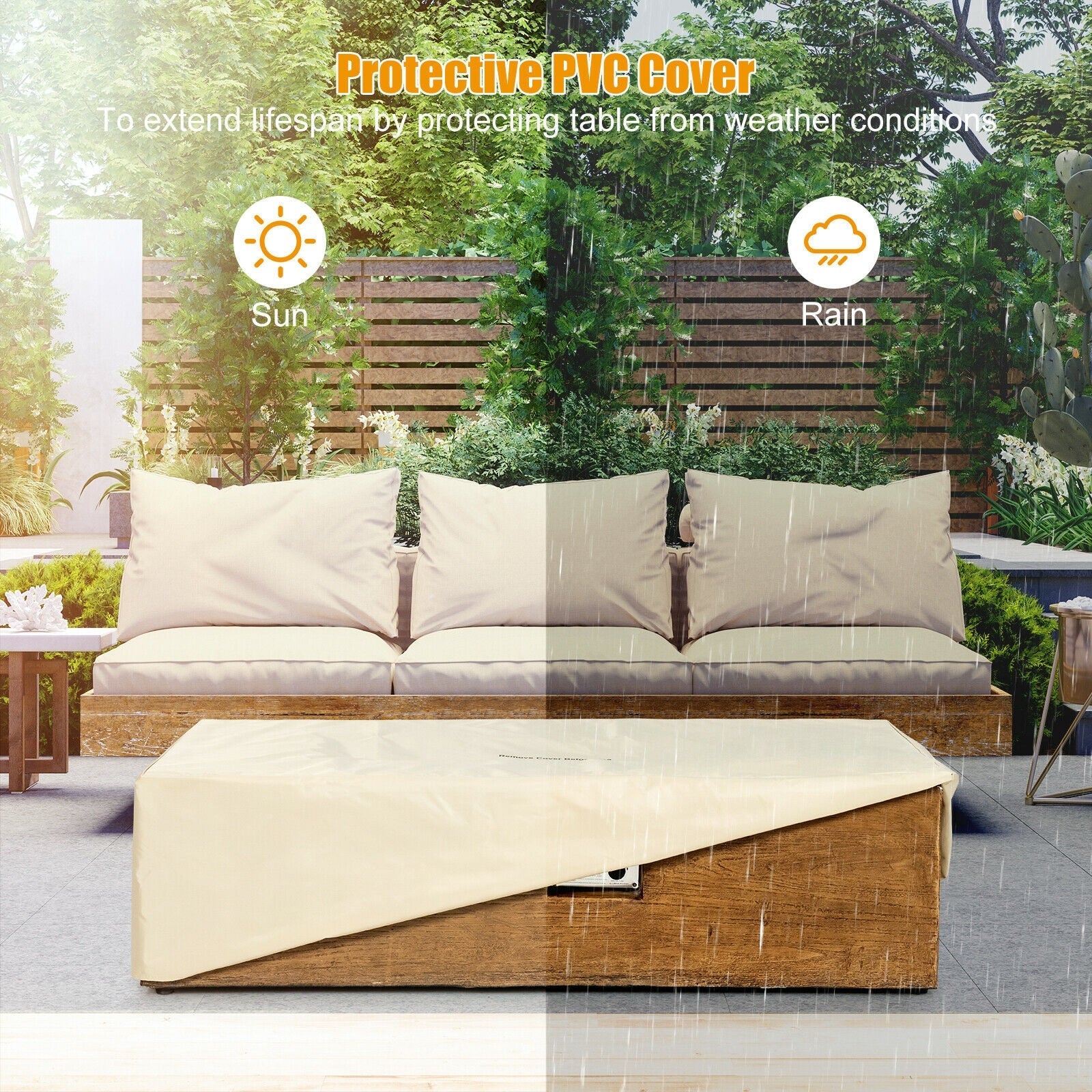 2-Piece Outdoor Propane Fire Pit Table Set – 50,000 BTU Patio Fire Table with Tank Holder & Lava Rocks